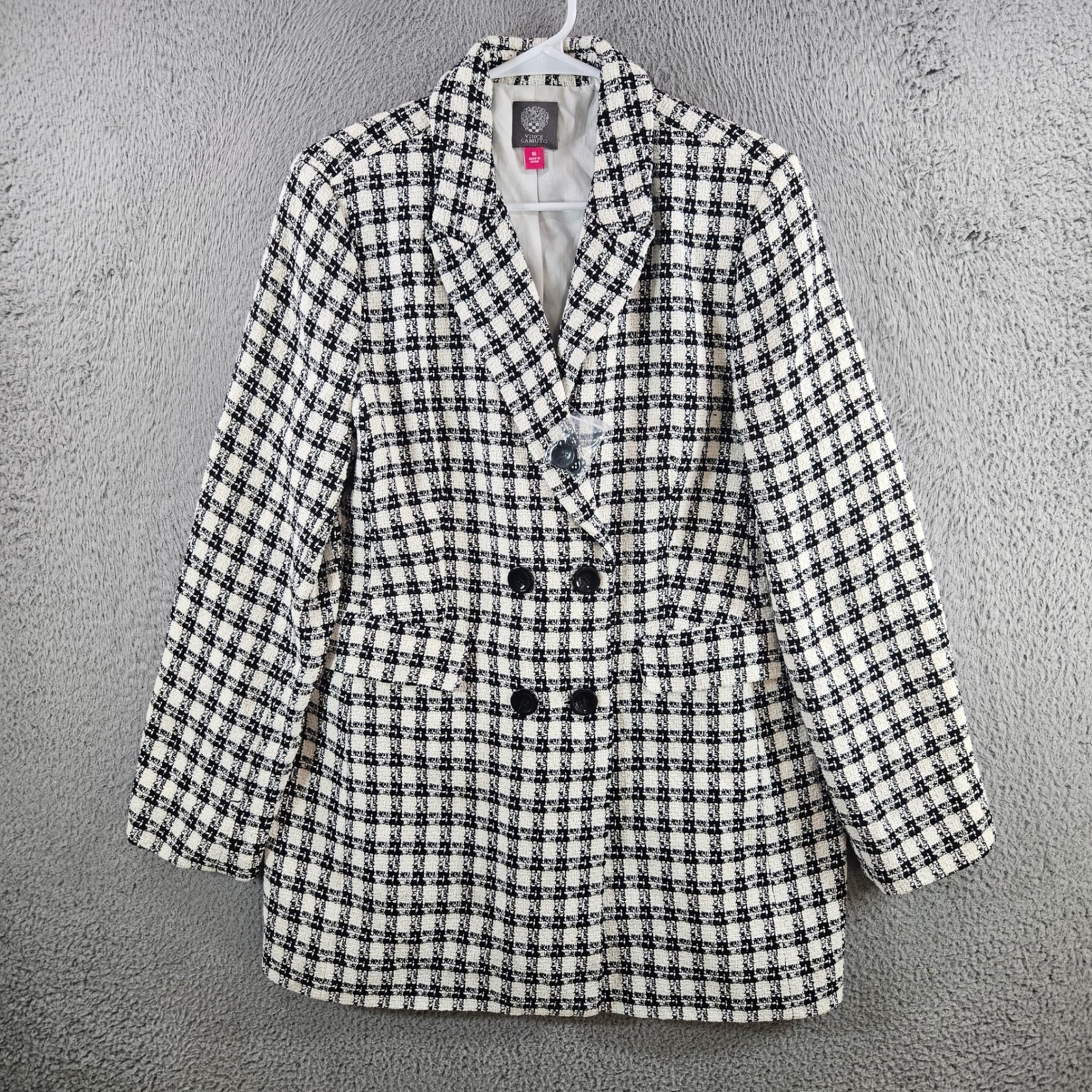 Vince Camuto Womens Plaid Blazer Jacket Black White Double Breasted 16 New Nwot